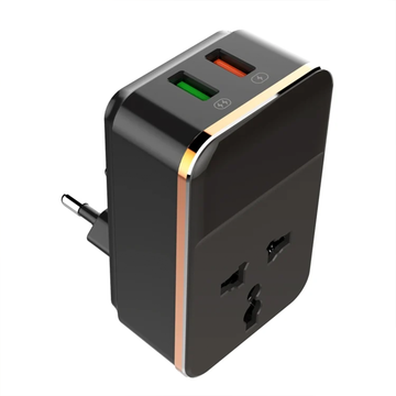 Multi-Functional Travel Power Adapter, Universal Socket Converter With Dual USB Fast Charging Interfaces