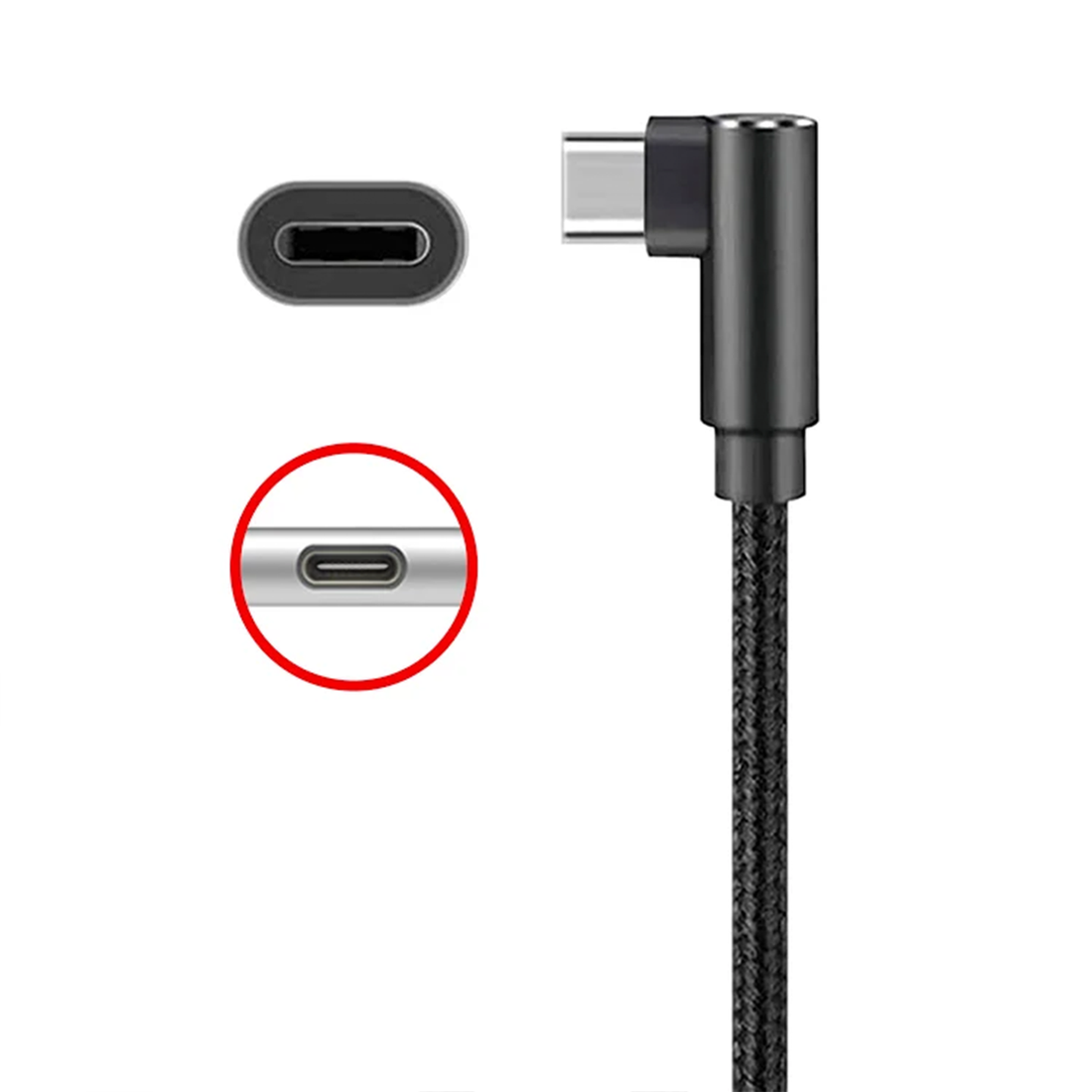 L-Shaped USB-A To USB-C Braided Cord, Right Angle Connection Charging And Data Cable For In-Vehicle Mounted Devices