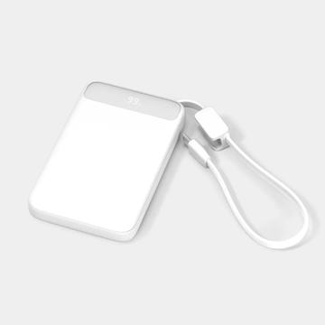 Pocket Sized Portable Power Pack, 5000mAh External Charger With Attached USB-C Cord And Digital Power Display