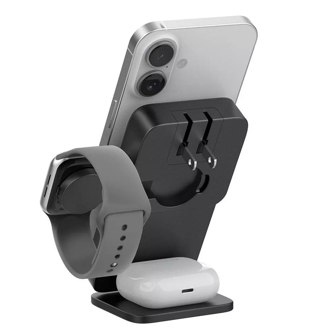 Foldable 3-In-1 Wireless Charging Station, Portable Power Hub With Built-In Wall Prongs And Multi-Device Support