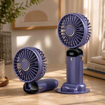 Foldable Handheld Digital Display Cooling Fan, Multi-Speed Rechargeable Mini Air Cooler With Detachable Base And Carry Strap