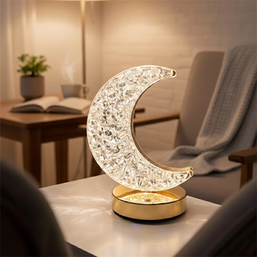 Crescent Shaped Prismatic Ambient Lamp, Warm Glow LED Desktop Night Light With Faceted Surface For Aesthetic Interior Styling